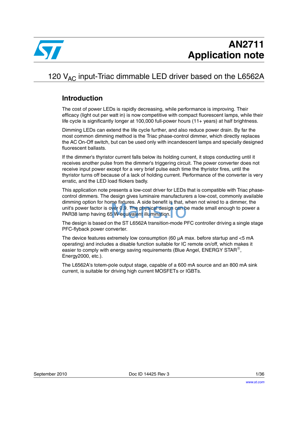 Stmicroelectronics L6562A Application Note online
